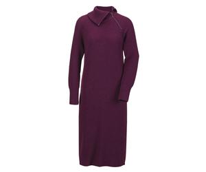 Strickkleid GOLDNER "Kurzgröße Strickkleid mit raffiniertem asymmetrischem Kragen", Damen, Gr. 23, K-Gr, lila (beere), Obermaterial: 70% Polyacryl PAN. 30% Schurwolle WV., Rippe, Kleider Strickkleid,