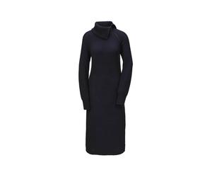 Strickkleid GOLDNER "Kurzgröße Strickkleid mit raffiniertem asymmetrischem Kragen", Damen, Gr. 23, K-Gr, blau (marine), Obermaterial: 70% Polyacryl PAN. 30% Schurwolle WV., Rippe, Kleider Strickkleid,