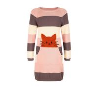 Strickkleid Blockstreifen Happy Girls Mädchen mit Katze pudrig rosa Gr. 98/104