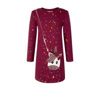 Strickkleid HAPPY GIRLS, Mädchen, Gr. 98, N-Gr, berry, Feinstrick, Obermaterial: 70% Baumwolle, 30% Polyester, bedruckt, regular fit, Rundhals, Kleider Strickkleid, mit tollem Einhorn-Motiv (87448705-