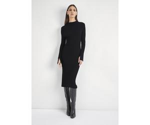 Strickkleid HECHTER PARIS, Damen, Gr. 36, N-Gr, schwarz, Rippstrick, Obermaterial: 70% Viskose, 30% Polyamid, unifarben, skinny fit wadenlang, hoch geschlossener Ausschnitt, abgerundeter Saum mit Schl