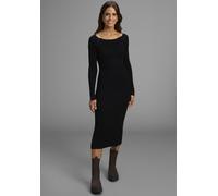 Strickkleid HECHTER PARIS, Damen, Gr. 38, N-Gr, schwarz (schwarz solid), Strick, Obermaterial: 70% Viskose, 30% Polyamid, unifarben, figurbetont wadenlang, Rundhals, Raglanärmel, Kleider Strickkleid,