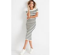 Strickkleid HECHTER PARIS, Damen, Gr. 40, N-Gr, schwarz (sanftes weiß, schwarz, gestreift), Feinstrick, Obermaterial: 70% Viskose, 30% Polyamid, geringelt, gestreift, figurbetont wadenlang, Rundhals,