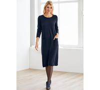 Strickkleid HEINE "Strickkleid", Damen, Gr. 34, Normalgrößen, blau (marine), Jersey, 60% Viskose, 40% Baumwolle, unifarben, knielang, Rundhals, Kleider Strickkleid (60824526-34) marine