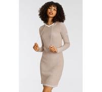 Strickkleid KANGAROOS, Damen, Gr. 38, N-Gr, beige (beige, meliert), Feinstrick, Obermaterial: 50% Baumwolle, 50% Polyacryl, Zopfmuster, meliert, sehr figurbetont mini, Rippstrickbündchen, Kleider Stri