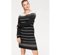 Strickkleid KANGAROOS, Damen, Gr. 48, N-Gr, schwarz (schwarz gemustert), Strick, Obermaterial: 50% Baumwolle, 50% Polyacryl, gemustert, figurbetont Mini, Rundhals, Rippbündchen, Kleider Strickkleid, f