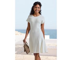 Strickkleid LASCANA "aus hochwertigem Feinstrick, nahtloser Strick, superelastisch", Damen, Gr. 46, N-Gr, beige (creme), Strick, Obermaterial: 50% Baumwolle, 50% Viskose, unifarben, figurumspielend ca