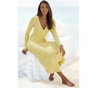 Strickkleid LASCANA "-Loungekleid" Gr. 40/42, N-Gr, gelb Damen Kleider Langarm zum wickeln mit Taillengürtel, Loungewear (36976668-40) gelb
