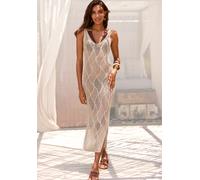 Strickkleid LASCANA, Damen, Gr. 46, N-Gr, gold (beige, goldfarben), Strick, Obermaterial: 70% Polyacryl, 30% metallisierte Fasern, metallisierte Fasern, modisch, figurbetont kniebedeckend, tiefer V-Au