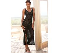 Strickkleid LASCANA, Damen, Gr. 46, N-Gr, schwarz, Strick, Obermaterial: 100% Polyacryl, unifarben, figurbetont kniebedeckend, tiefer V-Ausschnitt, Kleider Strickkleid, mit Ajourmuster, transparentes