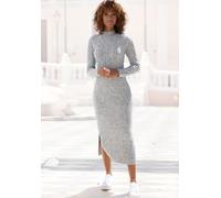 Strickkleid LASCANA, Damen, Gr. 34, N-Gr, grau (grau meliert), Strick, Obermaterial: 84% Polyacryl, 10% Polyamid, 6% Polyester, meliert, modisch, figurbetont ca. Mitte Wade, Langarm, Kleider, mit Zopf