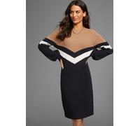 Strickkleid LAURA SCOTT, Damen, Gr. 38, N-Gr, schwarz (schwarz, beige), Strick, Obermaterial: 50% Viskose, 28% Polyester, 22% Polyamid, colorblocking, mehrfarbig, figurbetont mini, Rundhals, Raglanärm