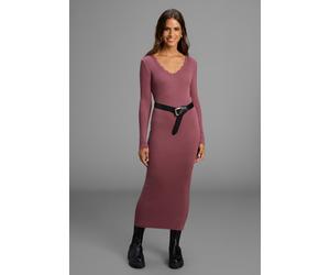 Strickkleid LAURA SCOTT, Damen, Gr. 40, N-Gr, dunkelrosa, Rippstrick, Obermaterial: 70% Viskose, 30% Polyamid, unifarben, Basic, figurbetont wadenlang, V-Ausschnitt, Kleider Strickkleid, in Midi-Länge