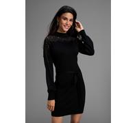 Strickkleid LAURA SCOTT, Damen, Gr. 40, N-Gr, schwarz, Strick, Obermaterial: 70% Viskose, 30% Polyamid, geblümt, unifarben, figurumspielend mini, hoch geschlossener Ausschnitt, Kleider Strickkleid, in
