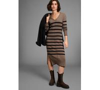 Strickkleid LAURA SCOTT, Damen, Gr. 42, N-Gr, grau (taupe, schwarz, gestreift), Strick, Obermaterial: 50% Viskose, 28% Polyester, 22% Polyamid, colorblocking, gestreift, oversize wadenlang, V-Ausschni