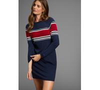 Strickkleid LAURA SCOTT, Damen, Gr. 44, N-Gr, blau (marine), Feinstrick, Obermaterial: 50% Viskose, 28% Polyester, 22% Polyamid, clean, colorblocking, mehrfarbig, figurbetont mini, Rundhals, Rippbündc
