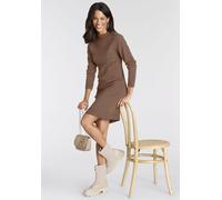 Strickkleid LAURA SCOTT, Damen, Gr. 44, N-Gr, braun (cognac, meliert), Strick, Obermaterial: 50% Viskose, 26% Polyamid, 24% Polyester, clean, unifarben, figurbetont mini, Kleider Strickkleid, mit Steh