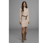 Strickkleid LAURA SCOTT, Damen, Gr. 46, N-Gr, beige (beige, melange), Rippstrick, Obermaterial: 50% Viskose, 28% Polyester, 22% Polyamid, Basic, sehr figurbetont mini, Puffärmel, Kleider Strickkleid,