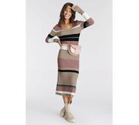 Strickkleid LAURA SCOTT, Damen, Gr. 46, N-Gr, rosa (beige, rosa, gestreift), Strick, Obermaterial: 70% Viskose, 30% Polyamid, gestreift, sehr figurbetont kniebedeckend, Rundhals, Kleider Strickkleid,
