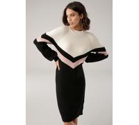 Strickkleid LAURA SCOTT, Damen, Gr. 46, N-Gr, schwarz (schwarz, hellbeige, gestreift), Strick, Obermaterial: 50% Viskose, 28% Polyester, 22% Polyamid, gestreift, figurbetont mini, Rundhals, Raglanärme