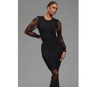 Strickkleid LAURA SCOTT "mit femininen Spitzenärmeln und dezentem Zopfstrickmuster", Damen, Gr. 46, N-Gr, schwarz, Strick, Obermaterial: 50% Viskose, 28% Polyester, 22% Polyamid, unifarben, figurbeton
