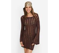 Strickkleid LSCN BY LASCANA, Damen, Gr. 40, N-Gr, schwarz braun, Strick, Obermaterial: 58% Polyacryl, 42% Polyamid, unifarben, figurumspielend mini, U-Boot-Ausschnitt, Kleider Strickkleid (65664706-40