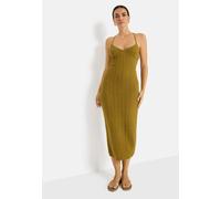 Strickkleid LSCN BY LASCANA "mit tiefem Rückenausschnitt", Damen, Gr. 40, N-Gr, grün moss, Strick, Obermaterial: 60% Baumwolle, 40% Polyacryl, unifarben, figurbetont ca. Mitte Wade, V-Ausschnitt, Klei