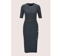 Strickkleid MADELEINE "Strickkleid Elegantes Kleid mit Zierknöpfen", Damen, Gr. 42, N-Gr, blau (nebelblau), Obermaterial: 56% Viskose CV. 44% Polyamid PA., Modern, Kleider Strickkleid, Schmuckknöpfe (