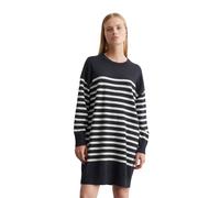 Strickkleid MARC O'POLO DENIM "aus Soft Cotton Stretch", Damen, Gr. L, Normalgrößen, blau (dunkelblau), Obermaterial: 58% Baumwolle, 25% Polyamid, 17% Polyester, unifarben, loose fit knielang, Rundhal