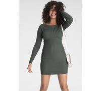 Strickkleid MELROSE, Damen, Gr. 34, N-Gr, grau (graugrün), Feinstrick, Obermaterial: 50% Viskose, 26% Polyamid, 24% Polyester, Zopfmuster, unifarben, sehr figurbetont mini, U-Boot-Ausschnitt, Rippstri
