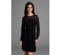 Strickkleid MELROSE, Damen, Gr. 38, N-Gr, schwarz, Feinstrick, Obermaterial: 70% Viskose, 30% Polyamid. Spitze: 90% Polyamid, 10% Elasthan, gemustert, unifarben, tailliert kurz, Rundhals, Rippstrickbü