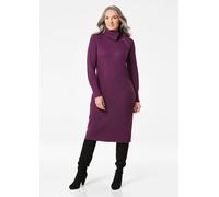 Strickkleid GOLDNER "Strickkleid mit raffiniertem asymmetrischem Kragen", Damen, Gr. 52, N-Gr, lila (beere), Obermaterial: 70% Polyacryl PAN. 30% Schurwolle WV., Rippe, Kleider Strickkleid, asymmetris