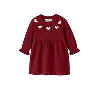Strickkleid NAME IT "NBFRISSE LS KNIT DRESS", Damen, Gr. 86, N-Gr, Langarm, Strick, rot (rot dahlia), Strick, Obermaterial: 100% Baumwolle, gemustert, Midi, Rundhals, Rüschen, Kleider Strickkleid, Wei