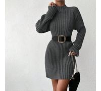 Strickkleid ohne Gürtel mit Stehkragen und Raglanärmeln in Rippstrick