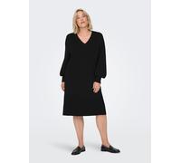 Strickkleid ONLY CARMAKOMA "CARKATIA LS V-NECK DRESS KNT NOOS", Damen, Gr. L, N-Gr, schwarz, Web, Obermaterial: 50% Viskose, 27% Nylon, 23% Polyester, unifarben, regular fit, V-Ausschnitt, Kleider Str