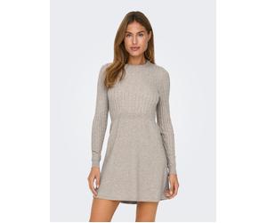 Strickkleid ONLY "ONLFIA LS CABLE DRESS KNT", Damen, Gr. S, N-Gr, beige (weatherot teak detail:melange), Strick, Obermaterial: 50% Viskose, 27% Nylon, 23% Polyester, meliert, regular fit ca. Mitte Obe