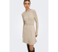 Strickkleid ONLY "ONLFIA LS FIT FLARE ONEC DRESS CS KNT", Damen, Gr. S, N-Gr, beige (weatherot teak detail:melange), Strick, Obermaterial: 50% Viskose, 27% Nylon, 23% Polyester, meliert, Midi, Rundhal