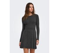 Strickkleid ONLY "ONLFIA LS FIT FLARE ONEC DRESS CS KNT", Damen, Gr. S, N-Gr, grau (dunkelgrau melange), Strick, Obermaterial: 50% Viskose, 27% Nylon, 23% Polyester, unifarben, Midi, Rundhals, Kleider