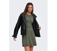 Strickkleid ONLY "ONLFIA LS FIT FLARE ONEC DRESS CS KNT", Damen, Gr. XL, N-Gr, grün (kambaba detail:melange), Strick, Obermaterial: 50% Viskose, 27% Nylon, 23% Polyester, meliert, Midi, Rundhals, Klei