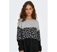 Strickkleid ONLY "ONLJADE PATTERN LS O-NECK DRESS RP KNT", Damen, Gr. M, N-Gr, light grau melange pattern:mgm, schwarz, Strick, Obermaterial: 75% Polyacryl, 25% Polyester, gemustert, regular fit knief