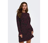 Strickkleid ONLY "ONLJADE PATTERN LS O-NECK DRESS RP KNT", Damen, Gr. S, N-Gr, rot (port royale pattern:leo, schwarz), Strick, Obermaterial: 75% Polyacryl, 25% Polyester, gemustert, regular fit kniefr