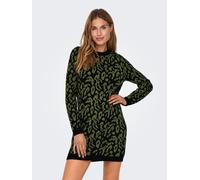 Strickkleid ONLY "ONLJENNI LS ANIMAL DRESS EX KNT", Damen, Gr. S, N-Gr, schwarz pattern:olive night leo, Strick, Obermaterial: 50% Viskose, 27% Nylon, 23% Polyester, gemustert, regular fit ca. Mitte O
