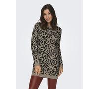 Strickkleid ONLY "ONLJENNI LS ANIMAL DRESS EX KNT", Damen, Gr. XS, N-Gr, braun (schwarz leo), Strick, Obermaterial: 50% Viskose, 27% Nylon, 23% Polyester, gemustert, regular fit ca. Mitte Oberschenkel
