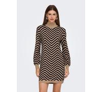 Strickkleid ONLY "ONLJULIA LS HIGHNECK PATTERN DRESS KNT", Damen, Gr. XS, N-Gr, toasted coconut pattern:schwarz, Strick, Obermaterial: 50% Viskose, 27% Nylon, 23% Polyester, gemustert, slim fit Midi,