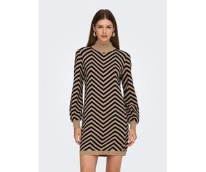 Strickkleid ONLY "ONLJULIA LS HIGHNECK PATTERN DRESS KNT", Damen, Gr. XS, N-Gr, toasted coconut pattern:schwarz, Strick, Obermaterial: 50% Viskose, 27% Nylon, 23% Polyester, gemustert, slim fit Midi,