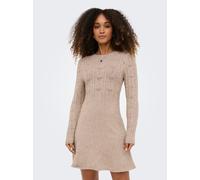 Strickkleid ONLY "ONLKATIA LIFE LS O-NECK CABL DRES EX KNT", Damen, Gr. L, N-Gr, beige detail:melange, Strick, Obermaterial: 50% Viskose, 27% Nylon, 23% Polyester, meliert, regular fit Midi, Rundhals,