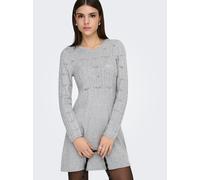 Strickkleid ONLY "ONLKATIA LIFE LS O-NECK CABL DRES EX KNT", Damen, Gr. L, N-Gr, grau (light grau melange), Strick, Obermaterial: 50% Viskose, 27% Nylon, 23% Polyester, unifarben, regular fit Midi, Ru