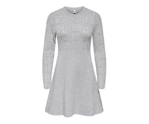 Strickkleid ONLY "ONLKATIA LIFE LS O-NECK CABL DRES EX KNT", Damen, Gr. L, N-Gr, light grau melange, Strick, Obermaterial: 50% Viskose, 27% Nylon, 23% Polyester, unifarben, regular fit Midi, Rundhals,