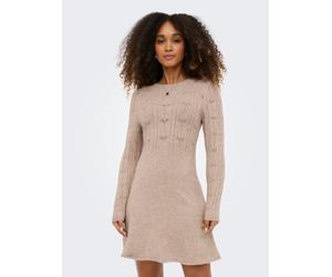 Strickkleid ONLY "ONLKATIA LIFE LS O-NECK CABL DRES EX KNT", Damen, Gr. XS, N-Gr, beige detail:melange, Strick, Obermaterial: 50% Viskose, 27% Nylon, 23% Polyester, meliert, regular fit Midi, Rundhals