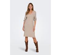 Strickkleid ONLY "ONLKATIA LS V-NECK DRESS NCA KNT", Damen, Gr. XL, N-Gr, beige (mocha meringue detail:with melange), Strick, Obermaterial: 50% Viskose, 27% Nylon, 23% Polyester, meliert, normal knieb